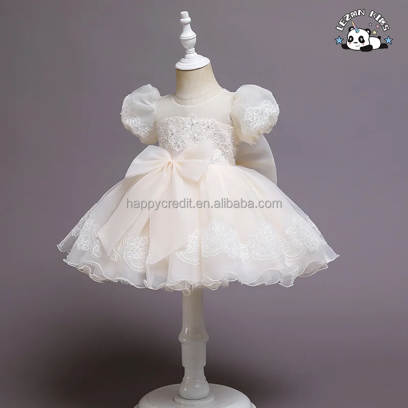 LEZONKIDS - New Baby Girls Dress Flower Kids Church Dresses Children puff  sleeve Party Frock Wear girl dress